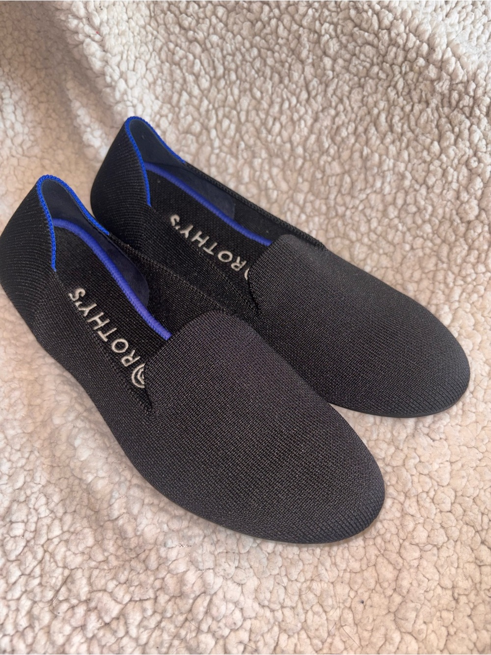 Rothy’s Original The Loafer Black Cobalt Blue Trim Knit Flats Women’s Size 9 US